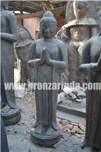 Standing Buddha, Stone Carving Grey Sandstone Sculpture, Statue
