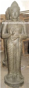 Standing Buddha, Stone Carving Grey Sandstone Sculpture, Statue