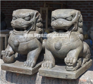 Temple Lion, Walking Monk, Buddha Bust, Stone Carving Grey Sandstone Sculpture, Statue