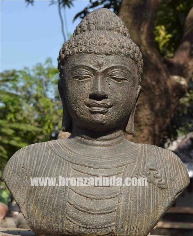 Temple Lion, Walking Monk, Buddha Bust, Stone Carving Grey Sandstone Sculpture, Statue