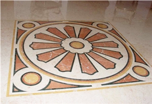 Vermelho Negrais Red Limestone Waterjet Medallion