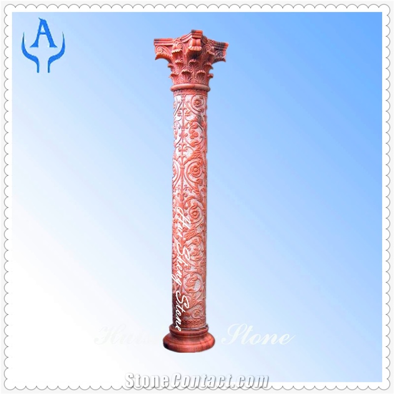 Pink Marble Garden Pillar Column, Pink Marble