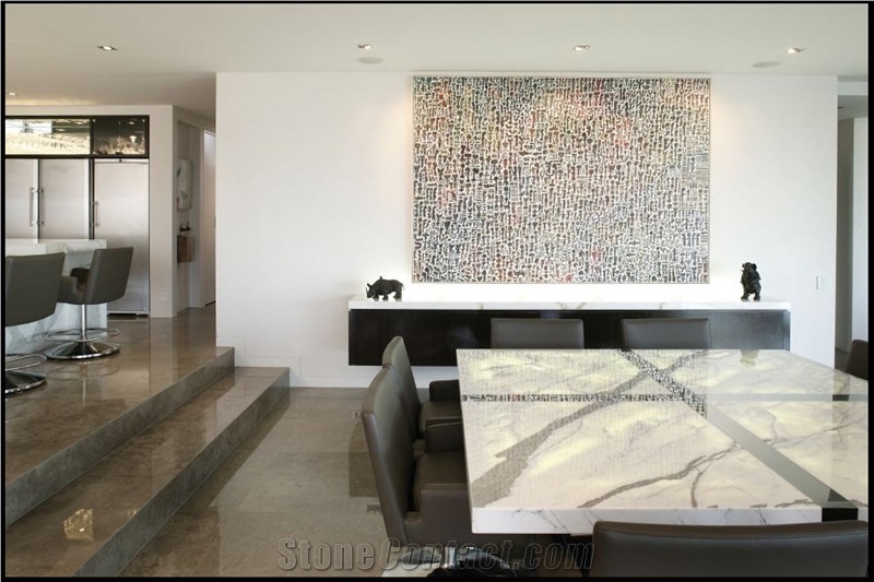 Calacatta Vagli Dining Table with Backlights, Calacatta Vagli White Marble Kitchen Design
