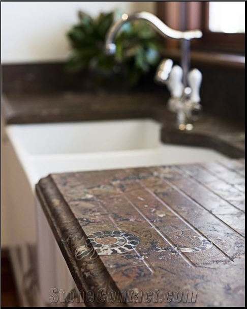 Grande Fossil Kitchen Top, Island Top, Fossil Brown Limestone Kitchen Top