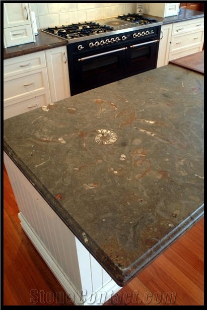 Grande Fossil Kitchen Top, Island Top, Fossil Brown Limestone Kitchen Top
