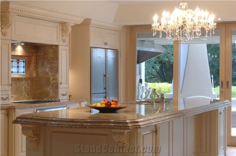 Liban Marble Kitchen Design, Monaco Brown Marble Traditional Kitchen Design