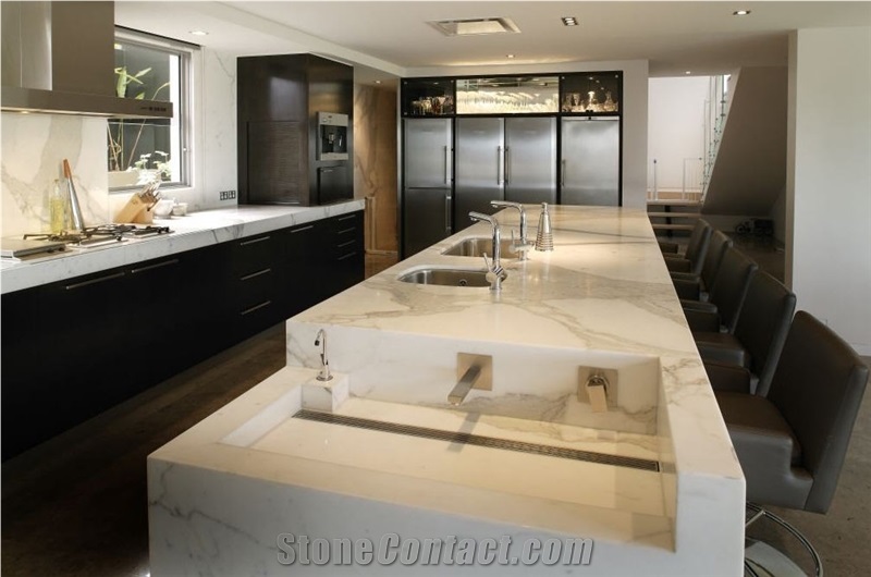 Statuary Marble Kitchen Design, Statuary White Marble Kitchen Design