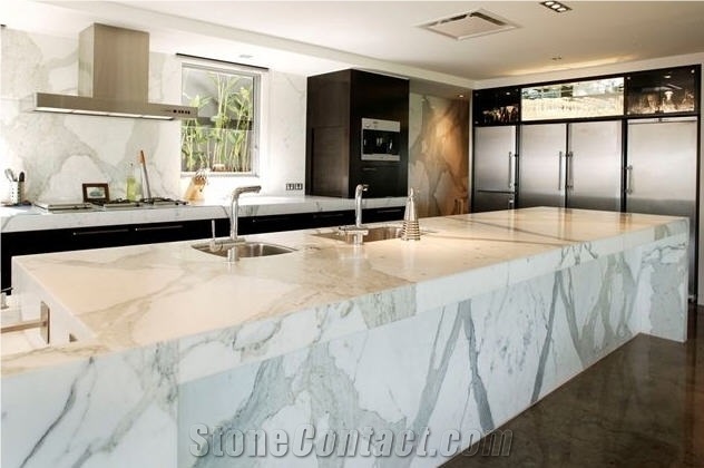 Statuary Marble Kitchen Design, Statuary White Marble Kitchen Design
