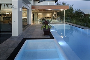 Suede Stone External Pool Paving, Suede Brown Limestone Pool Coping