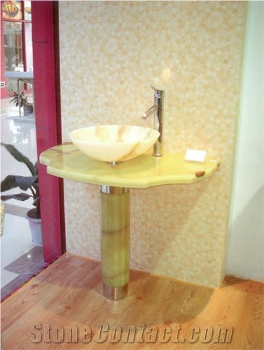 White Onyx Basin and Light Green Onyx Pedestal