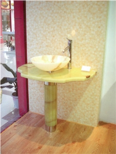 White Onyx Basin and Light Green Onyx Pedestal