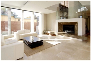 Beige Limestone Fireplace Hearth