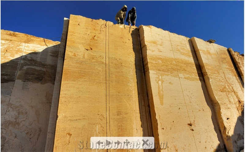 Mesta Golden Sienna Travertine Block, Turkey Yellow Travertine