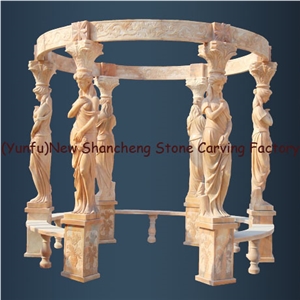 Natural Stone Garden Landscape Product, Yellow Marble Gazebo