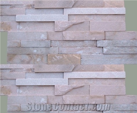 Stacked Stone Wall Panel, Pink Quartzite Stacked Stone