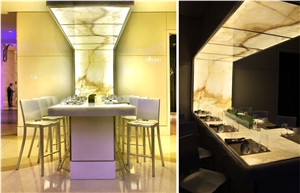 Backlit Onyx Feature Dining Table, Yellow Onyx Tables