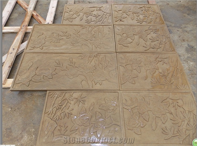 China Yellow Grainy Sandstone Relievo /Wall Reliefs /Relief Carving