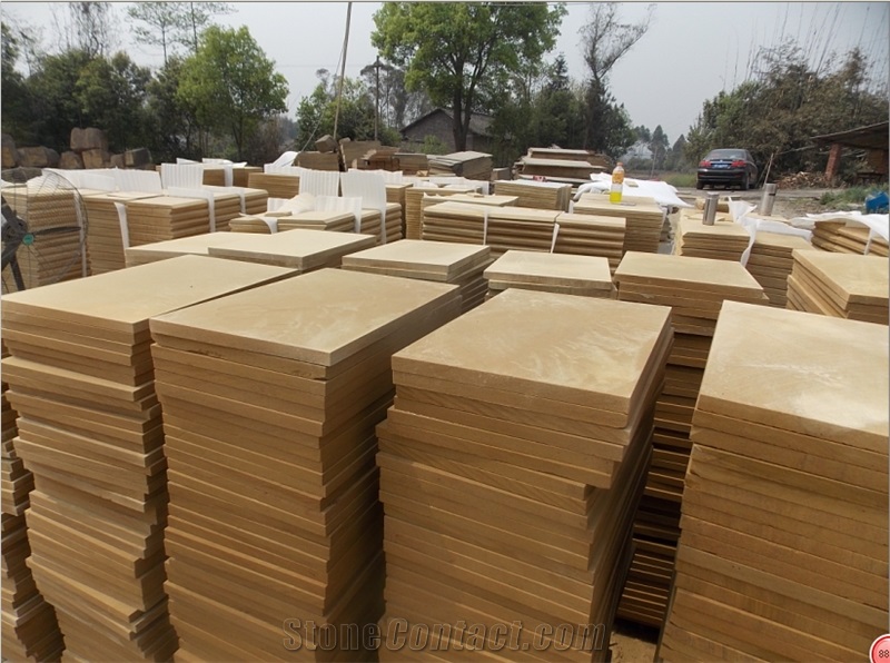 Yellow Dull Grainy Sandstone Tiles, China Yellow Sandstone