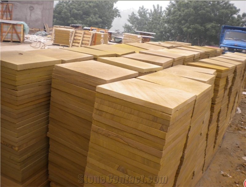 Yellow Dull Grainy Sandstone Tiles, China Yellow Sandstone
