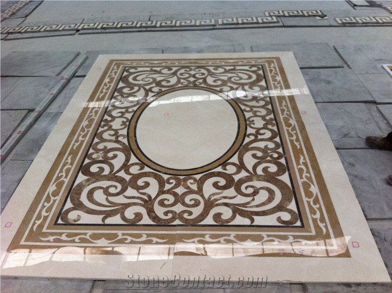 Waterjet Floor Medallion, Emperador Light ,Crema Marfil Marble Floor Medallion