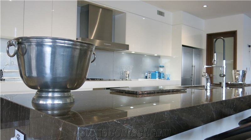 Black Marble Kitchen Design, Island Top
