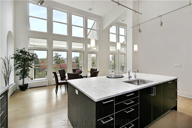 Bianco Carrara Marble Island Benchtop, Bianco Carrara White Marble Kitchen Countertops