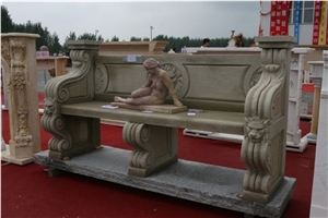 Sandstone Bench Garden Bench, SX Beige Sandstone Garden Bench