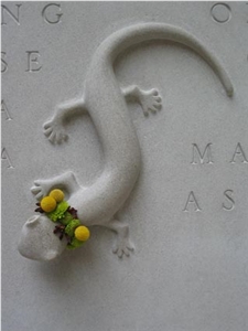 Carved Indiana Limestone Salamander, Indiana Grey Limestone Relief, Etching