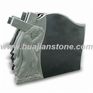 Double Angel Holding a Single Heart Monument, Grey Granite Heart Monument
