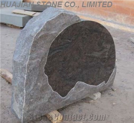 Rock Style Upright Headstone, Grey Granite Headstone