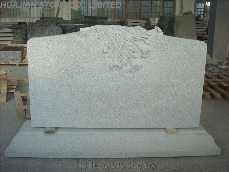 Upright Monument with Carving Flowers, Grey Granite Upright Monuments