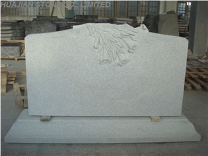 Upright Monument with Carving Flowers, Grey Granite Upright Monuments