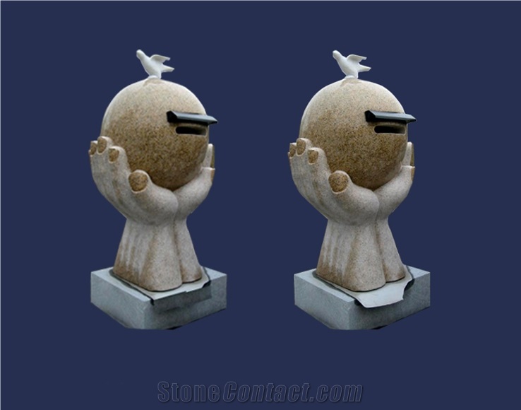 Carved Natural Stone Mailbox, Beige Granite Mailbox