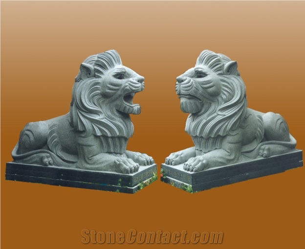 Garden Decorative Stone Lion Statue, Grey Granite Statue