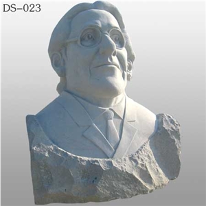 Modern Human Head Sculpture, White Granite Sculpture