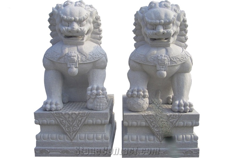 Stone Lions Statue Carving, White Granite Statue