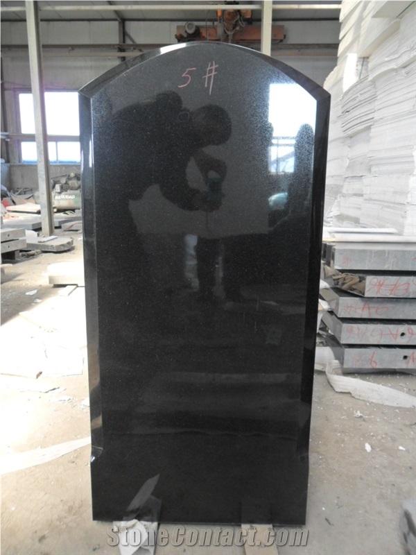 Absolute Black Carved Tombstone, Black Granite Tombstone