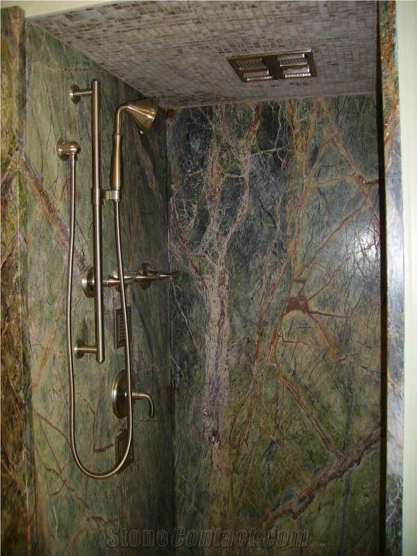 Rain Forest Green Marble Shower