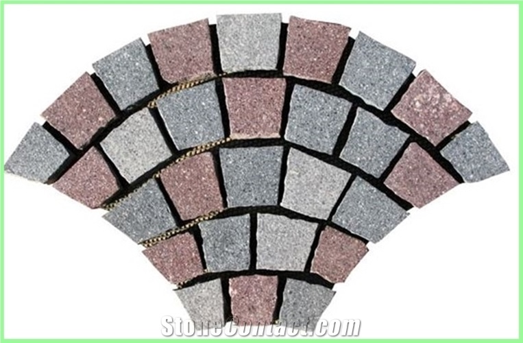Fan Pattern Back Mesh Paving Stone,Landscaping Porphyry Granite Paving Stone