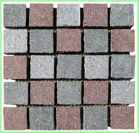 Square Pattern Back Mesh Paving Stone,Landscaping Porphyry , Granite Paving Stone