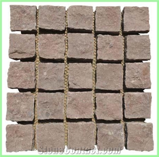 Square Pattern Back Mesh Paving Stone,Landscaping Porphyry , Granite Paving Stone
