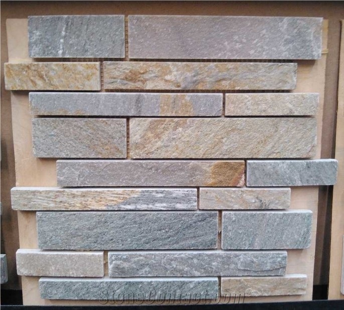 Golden Quartzite Linear Strips Mosaic, Yellow Quartzite Linear Strips Mosaic