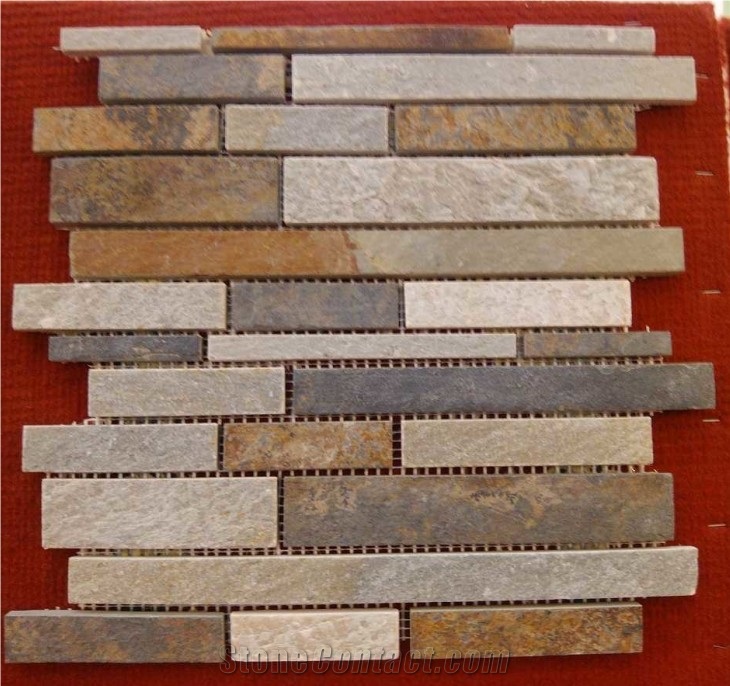 Golden Quartzite Linear Strips Mosaic, Yellow Quartzite Linear Strips Mosaic