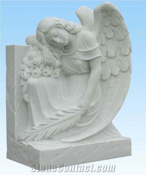 YAKING Marble Statue Tombstone, White Marble Tombstone