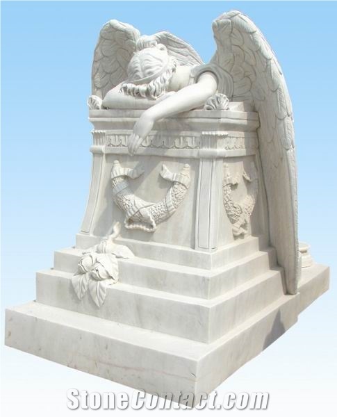 YAKING Marble Statue Tombstone, White Marble Tombstone