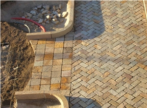 Natural Cleft Kerbstones and Binders, Porfido Adige Yellow Granite Kerbstones