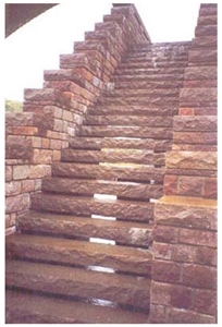 Porphyr Rosso Stairs and Solid Block, Sarner Porphyr Rosso Red Granite Stairs