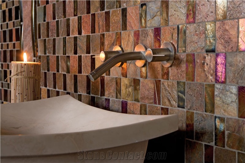 Oceanside Glasstile Vanity Mosaic Backsplash
