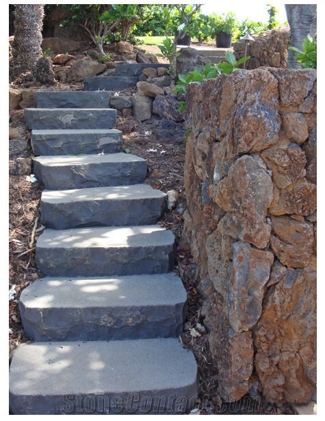 Solid Basalt Steps, Grey Basalt Cobble, Pavers
