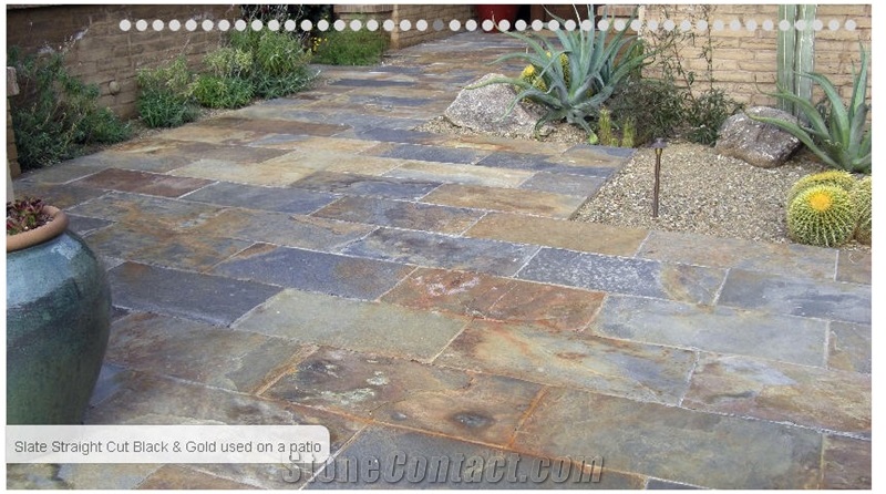 Slate Straight Cut Black & Gold Used on a Patio